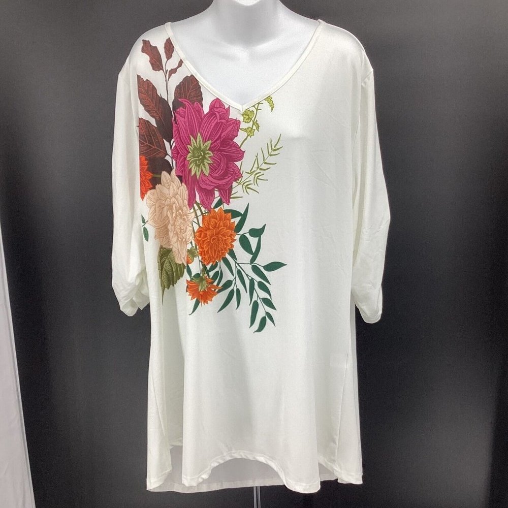 Lily by Firmiana Womens 3X Pullover Tunic 3/4 Sleeve Shawl V-Neck Top Ivory NWT